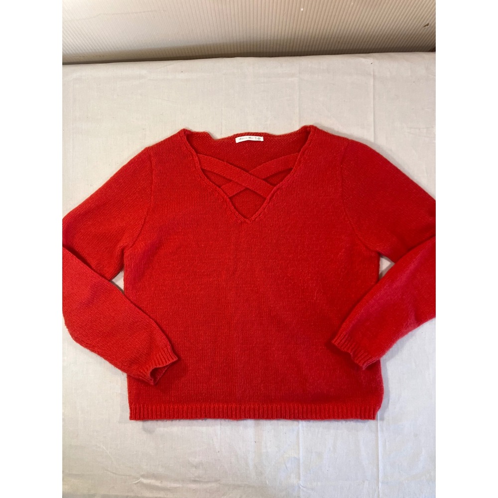 Active Usa Red Criss Cross V Neck Long Sleeve Sweater Size S